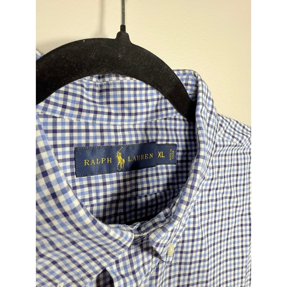 Ralph Lauren Men XL Gingham Button Dwn Shirt Blue White Check Long Sleeve Cotton